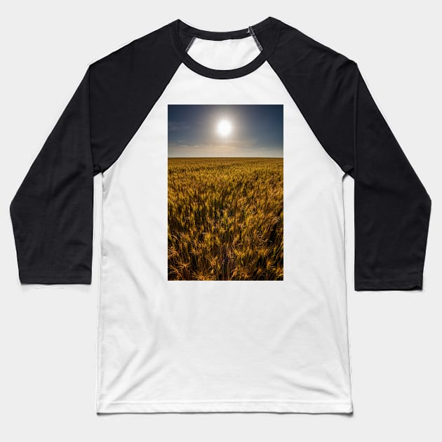 Wheat field at sunset, sun in the frame Baseball T-Shirt by naturalis